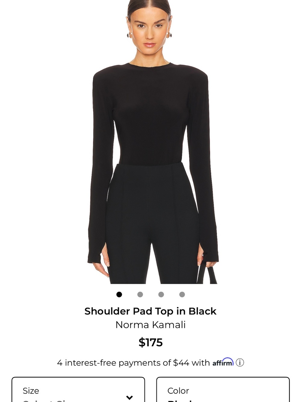 NWT Norma Kamali Shoulder Pad Long-Sleeve Top in Black Size Small